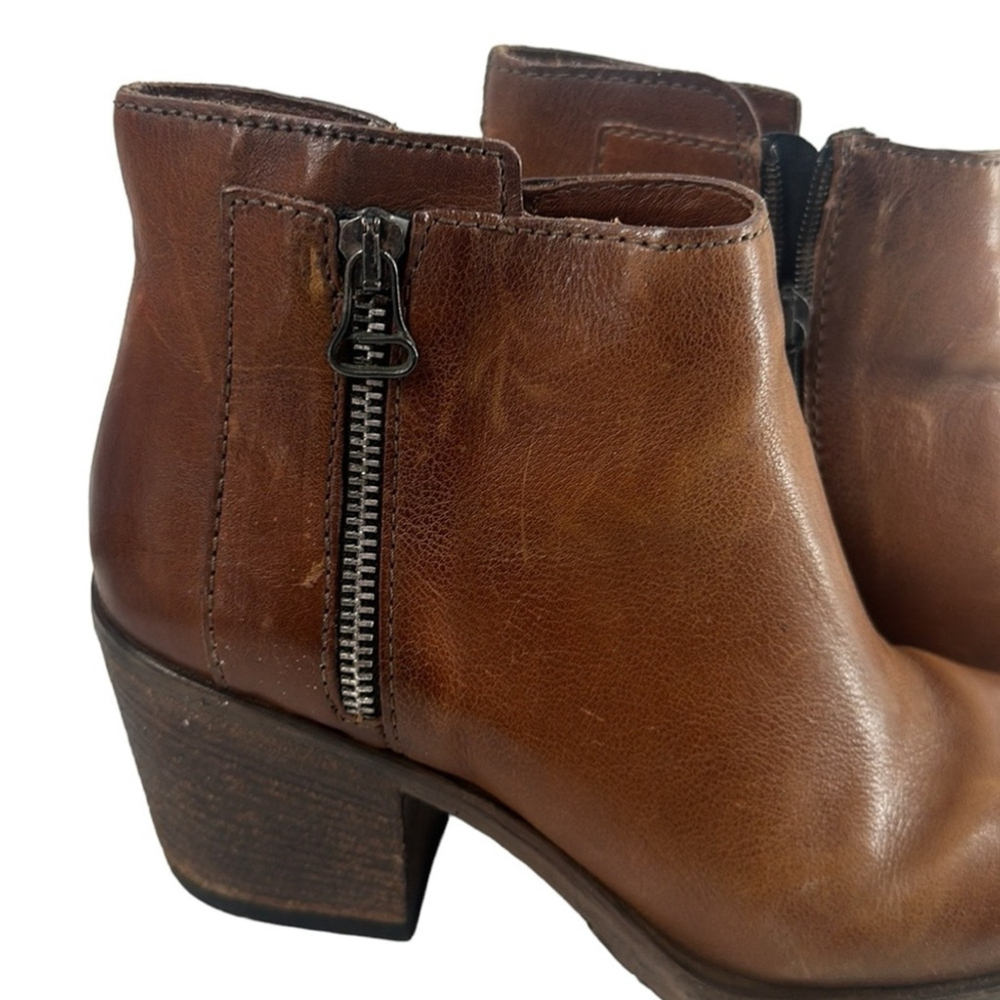 Mjus boots bootie stacked chunky heel brown leather square toe fall sz 8.5 - Picture 5 of 14